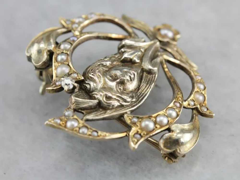 Art Nouveau Diamond Goddess Pin - image 3