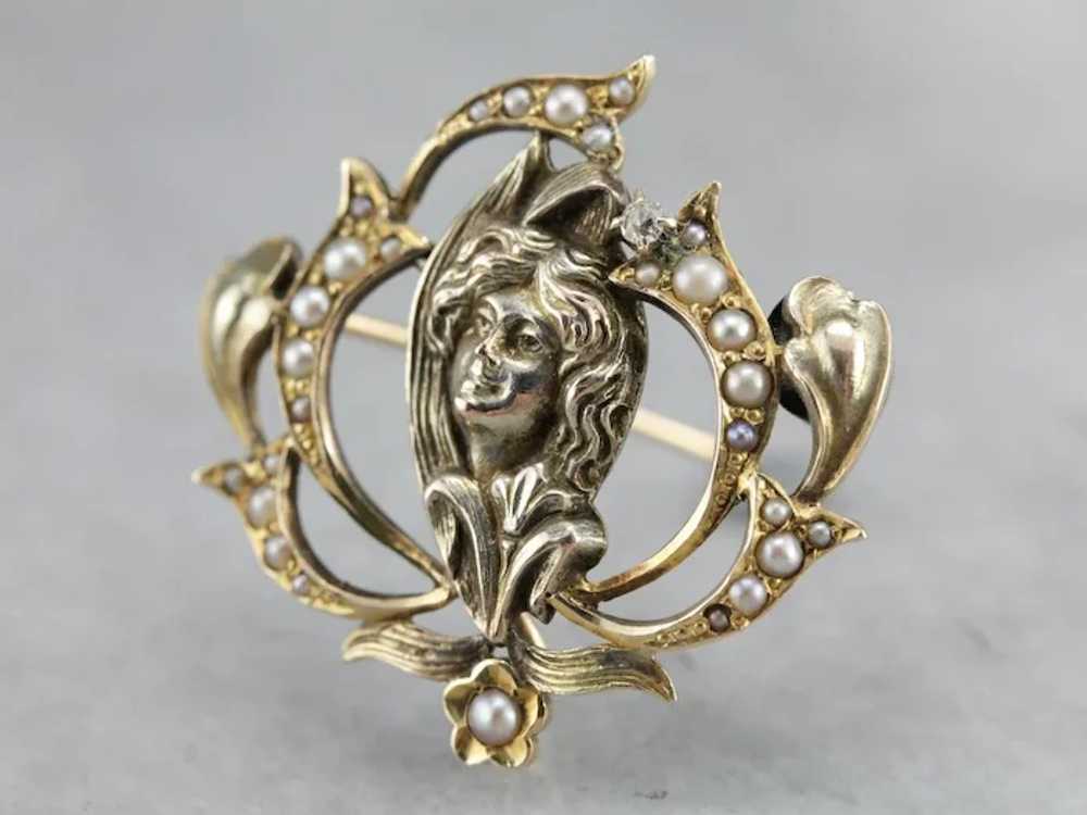 Art Nouveau Diamond Goddess Pin - image 5