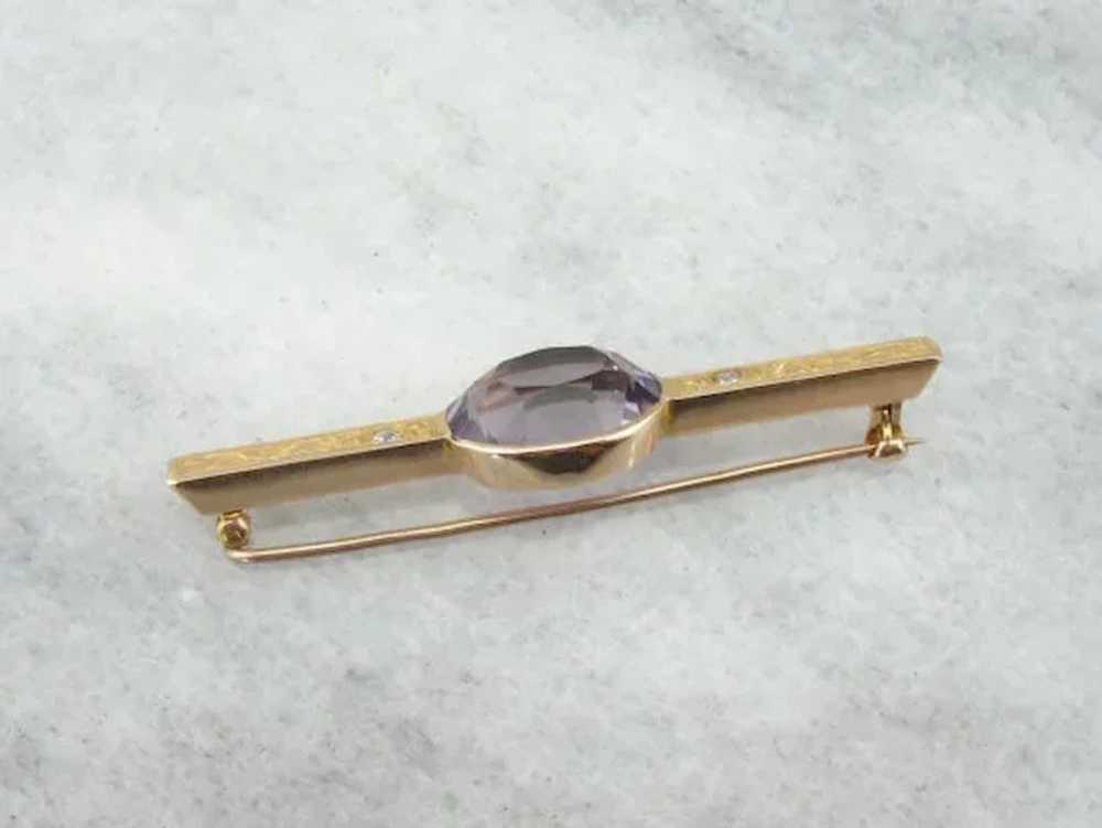 Exquisite Antique Bar Pin with Fine Amethyst Cent… - image 3