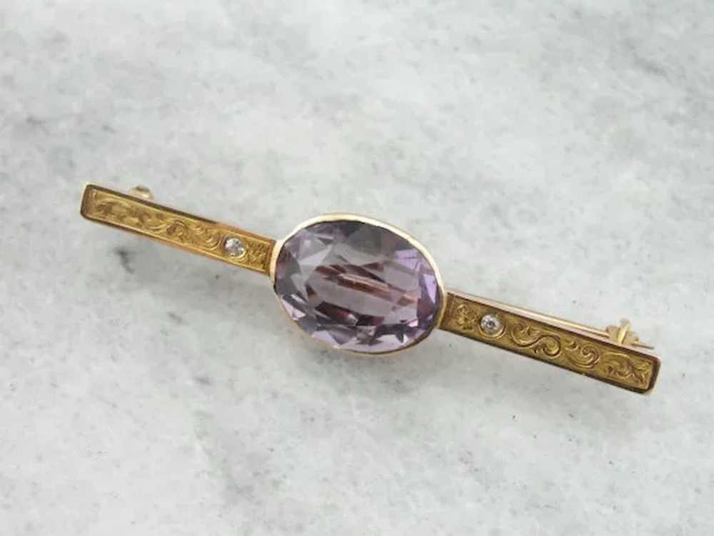 Exquisite Antique Bar Pin with Fine Amethyst Cent… - image 4