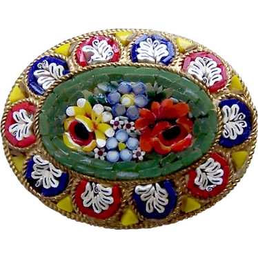 Late Victorian micromosaic brooch Murano style fl… - image 1