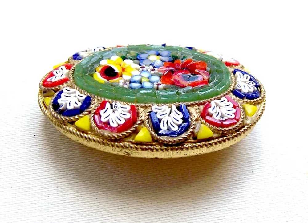 Late Victorian micromosaic brooch Murano style fl… - image 6