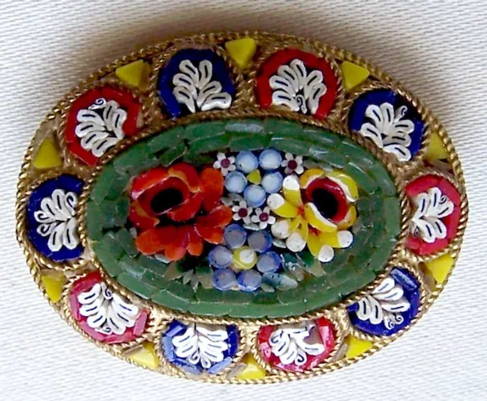 Late Victorian micromosaic brooch Murano style fl… - image 7