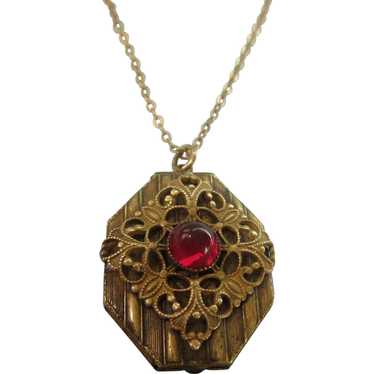 Ornate Vintage Gold Filled Locket With Red Stone … - image 1