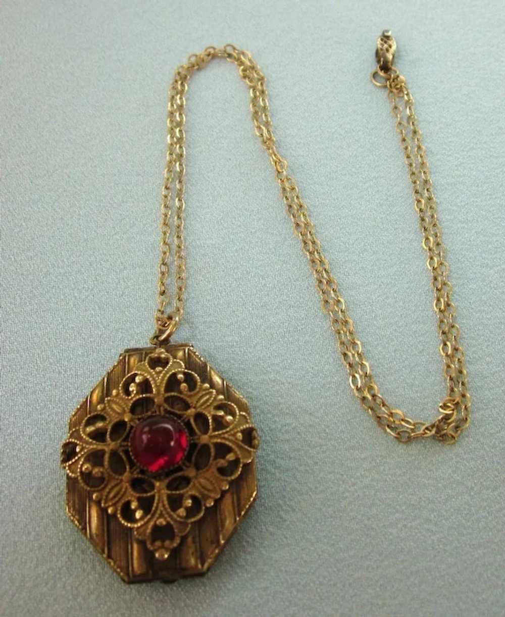 Ornate Vintage Gold Filled Locket With Red Stone … - image 2