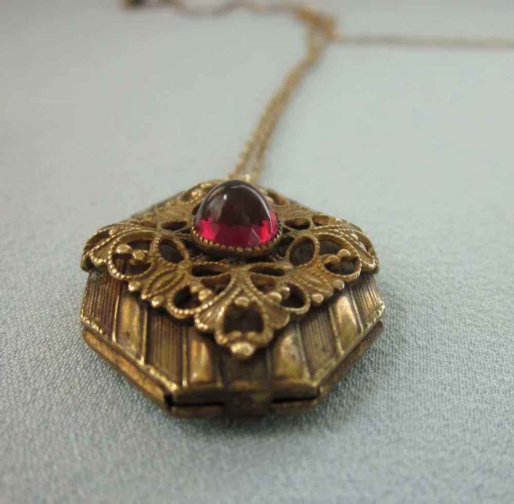 Ornate Vintage Gold Filled Locket With Red Stone … - image 4