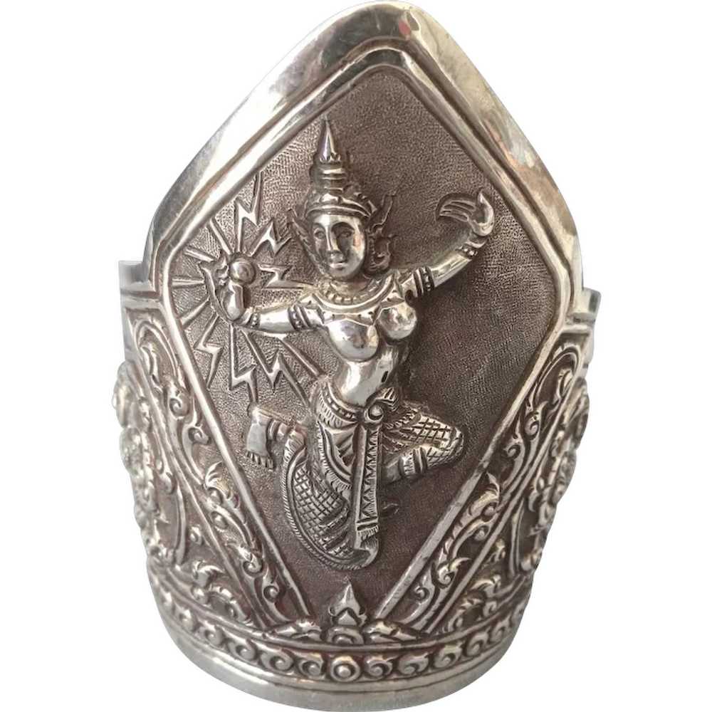 Massive Sterling Exotic Hindu Goddess Cuff - Siam… - image 1