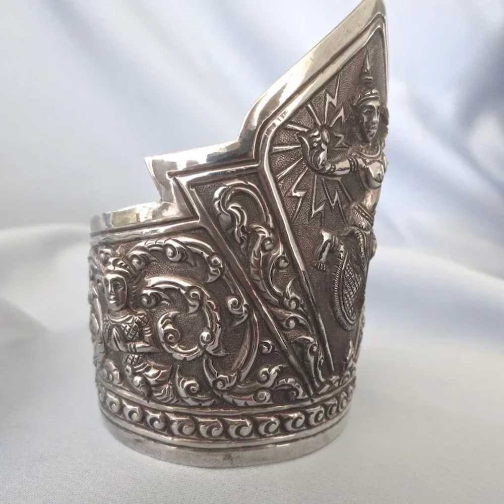 Massive Sterling Exotic Hindu Goddess Cuff - Siam… - image 2