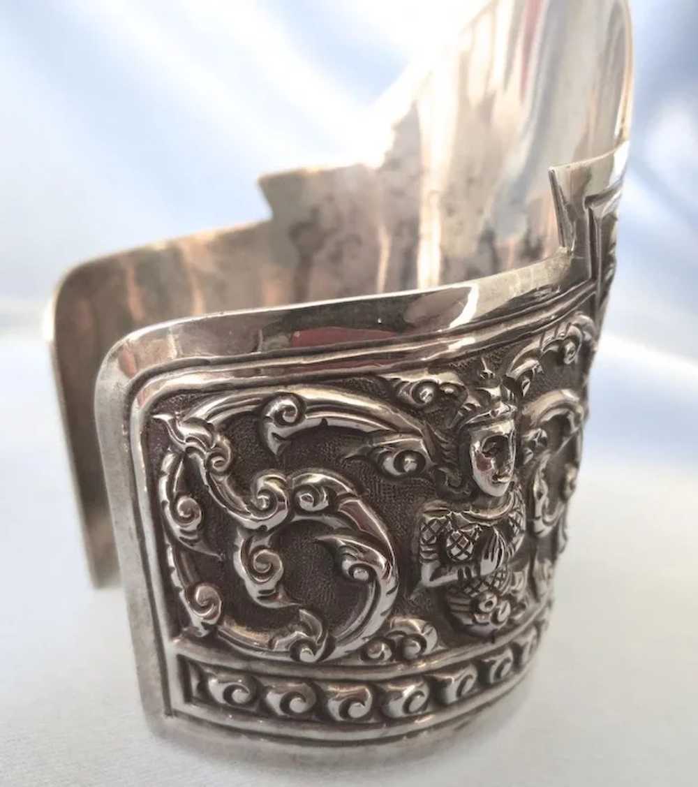 Massive Sterling Exotic Hindu Goddess Cuff - Siam… - image 3