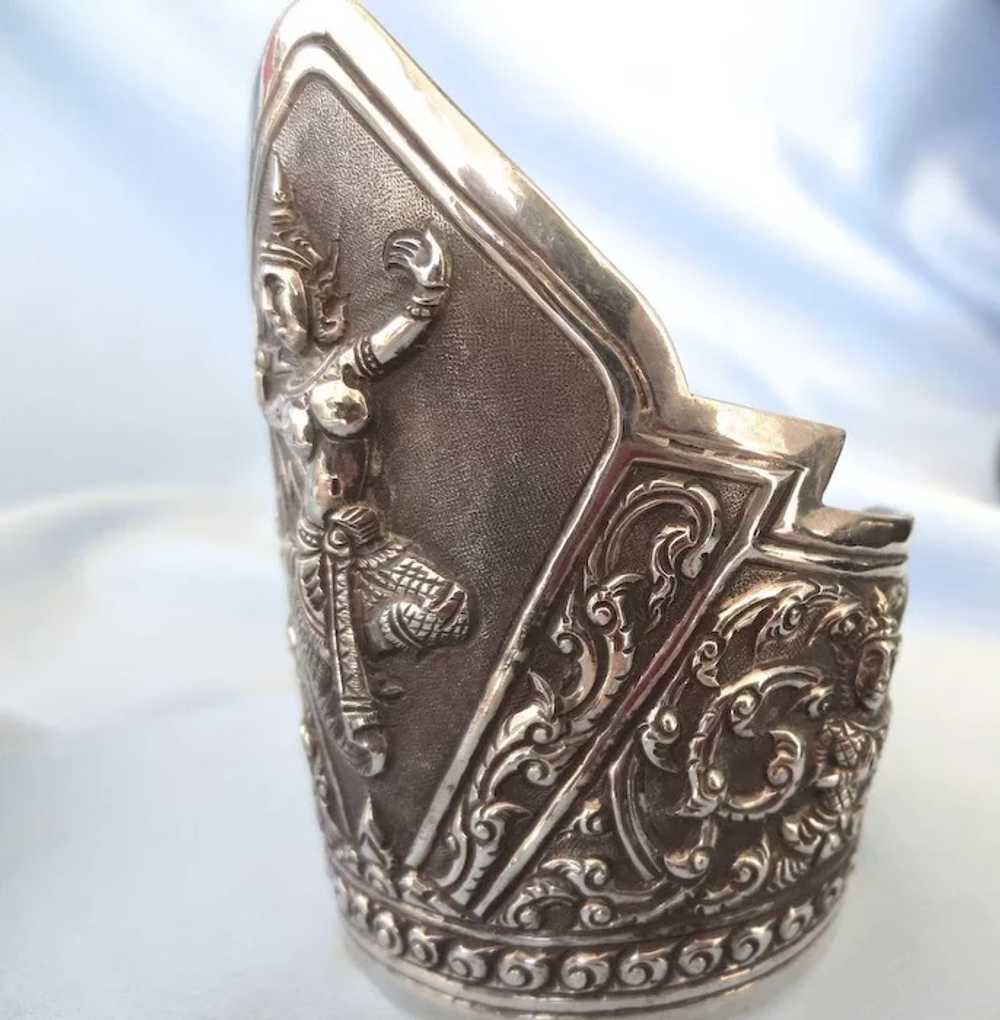 Massive Sterling Exotic Hindu Goddess Cuff - Siam… - image 7