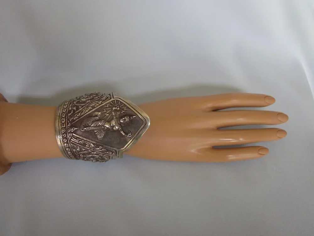 Massive Sterling Exotic Hindu Goddess Cuff - Siam… - image 9