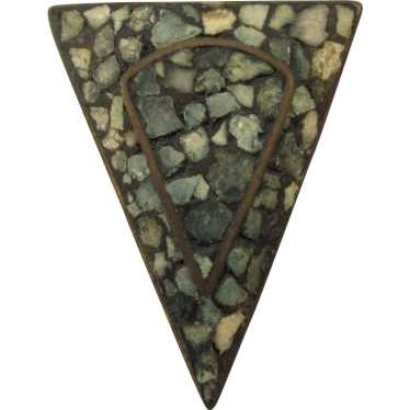 Stunning Art Deco Vintage Inlaid Mineral and Bras… - image 1