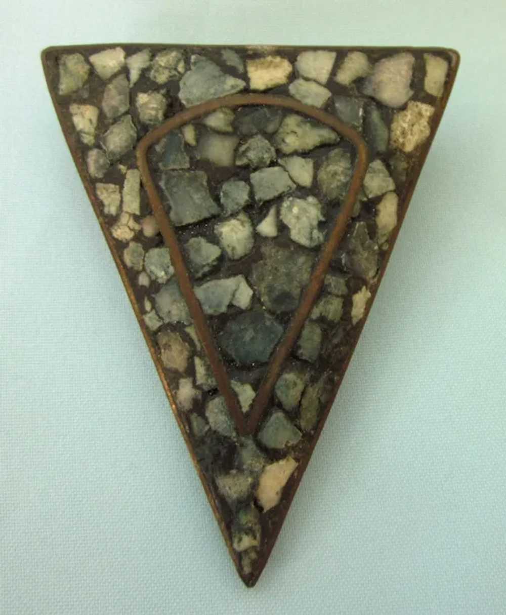 Stunning Art Deco Vintage Inlaid Mineral and Bras… - image 5