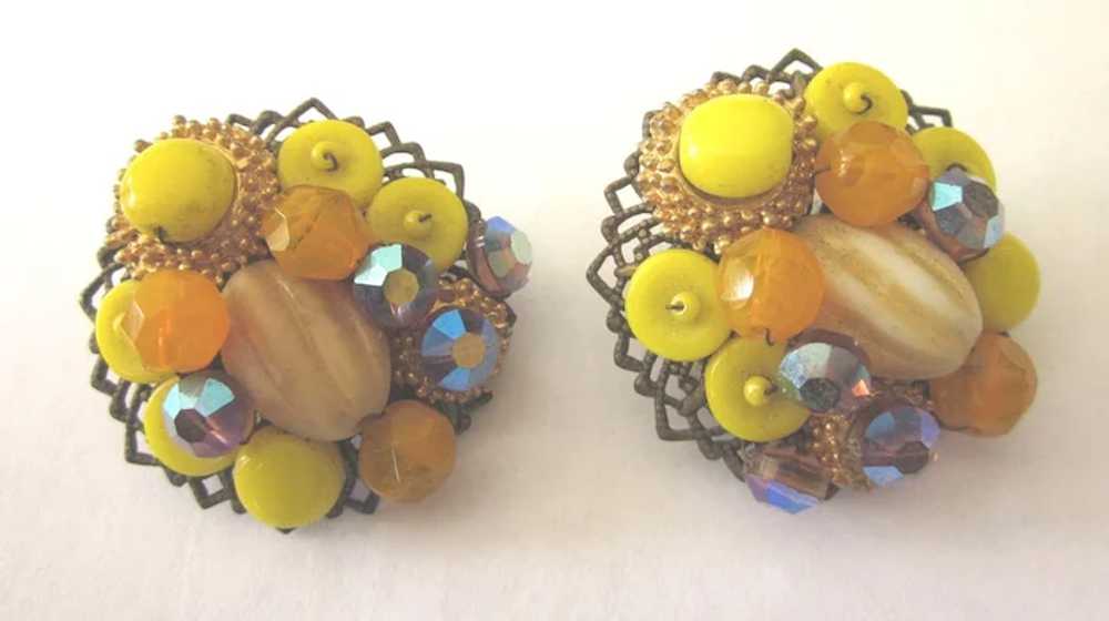 Vintage Czech Bead Filigree Clip Back Earrings - … - image 3