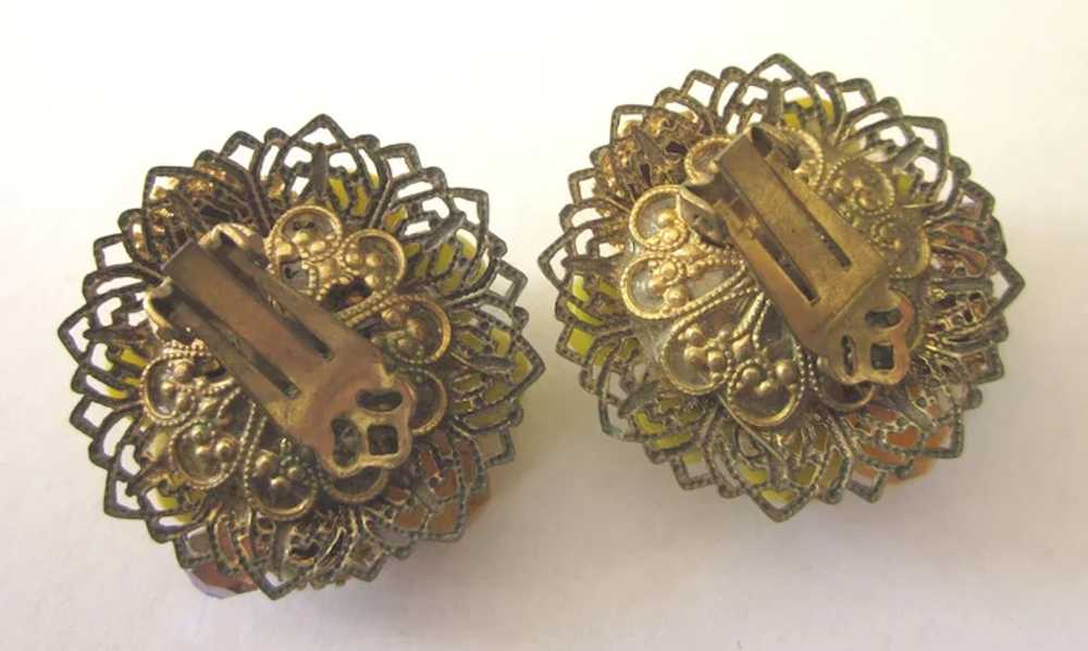 Vintage Czech Bead Filigree Clip Back Earrings - … - image 4