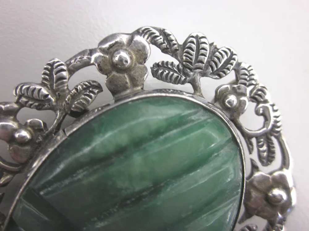 Vintage Sterling Mexican Jade Large, Ornate Carve… - image 3