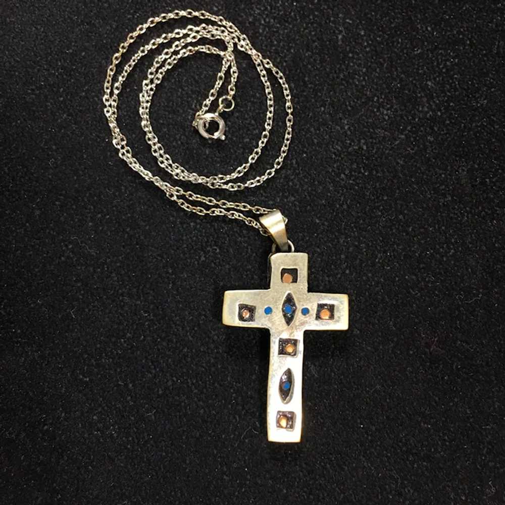 Vintage Handcrafted Silver Cross Pendant with Gol… - image 4
