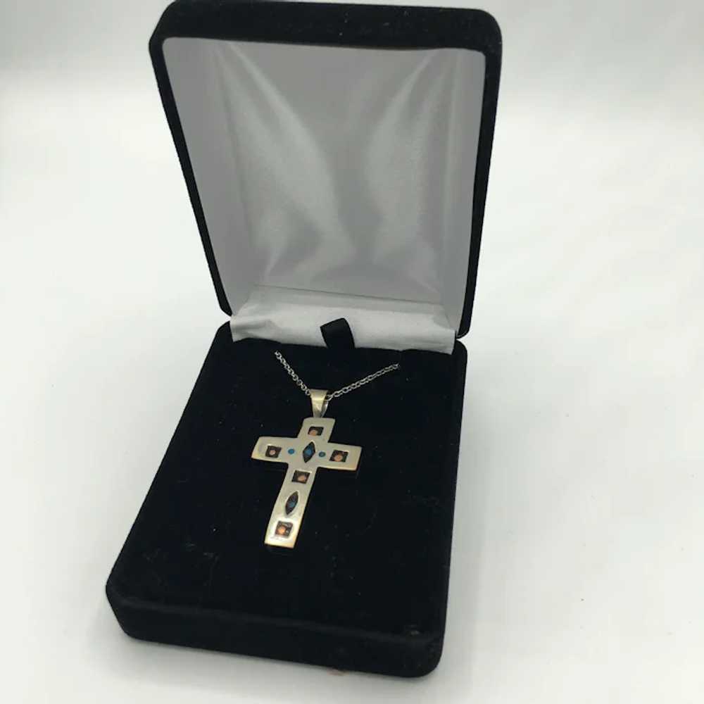 Vintage Handcrafted Silver Cross Pendant with Gol… - image 6