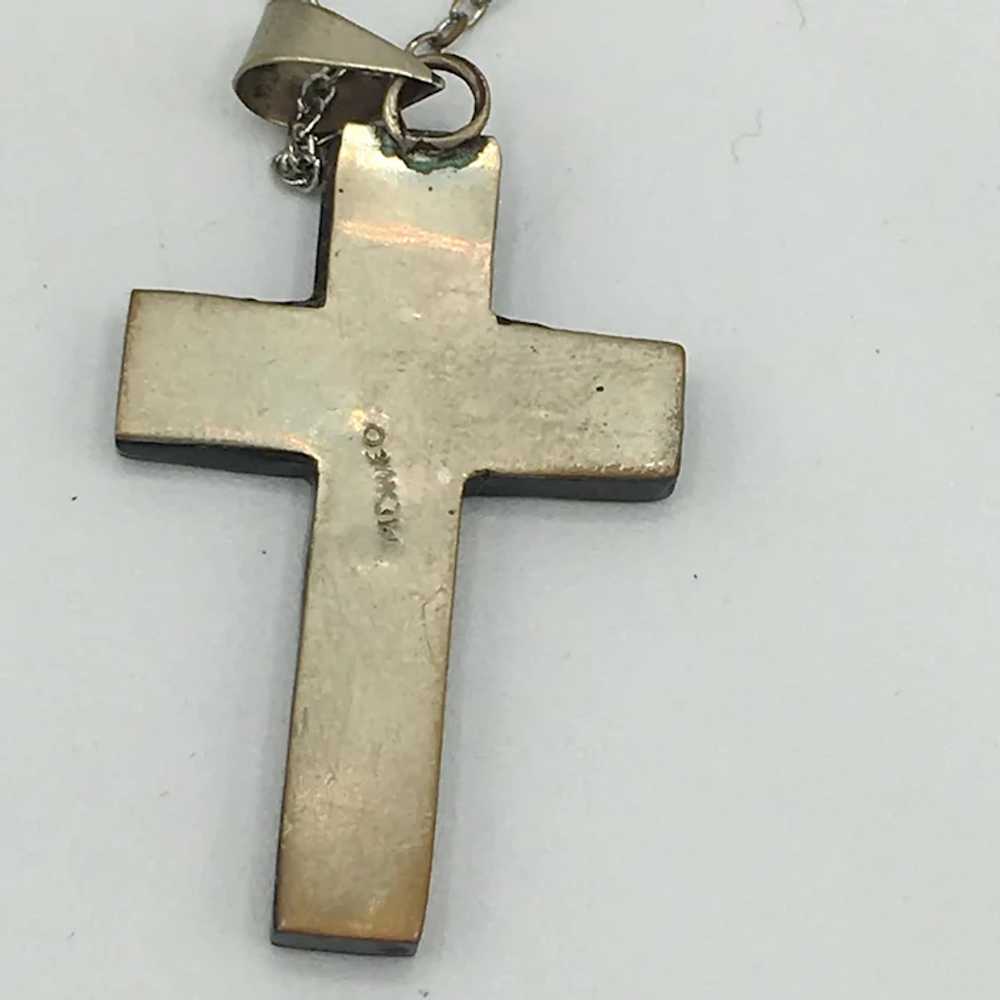 Vintage Handcrafted Silver Cross Pendant with Gol… - image 7