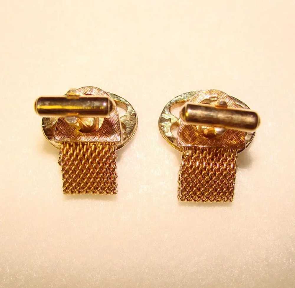 Awesome Vintage GREEN STONE Mesh Wrap Cufflinks - image 2