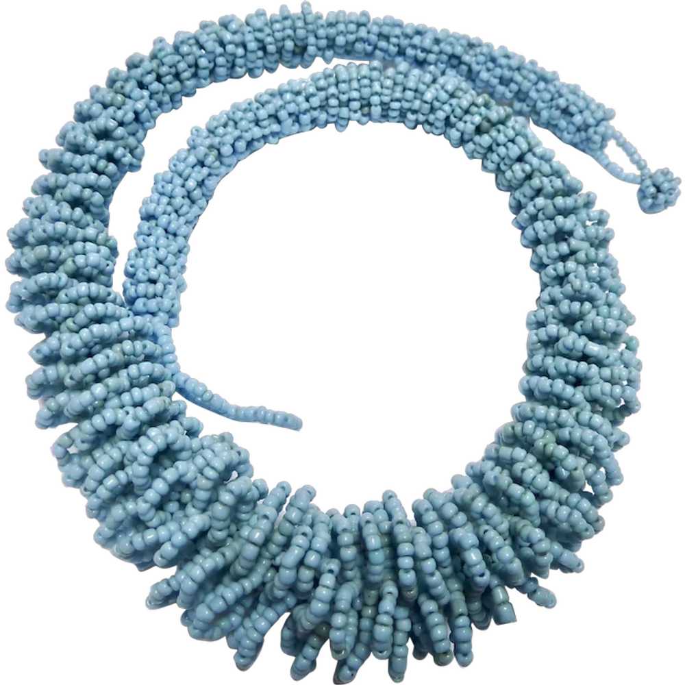 Fabulous Turquoise Glass Bead Graduated Ruffle Ne… - image 1