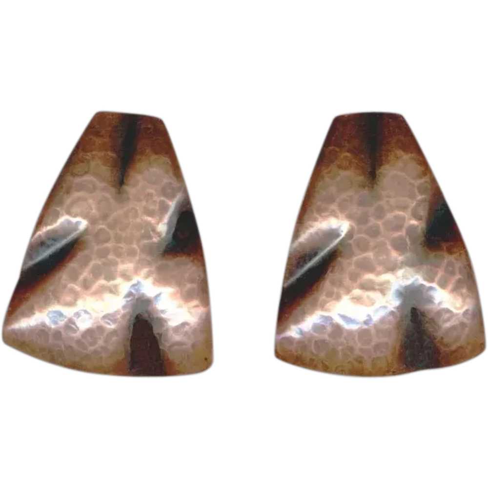 MODERNIST Style Hand-Hammered COPPER Earrings - image 1