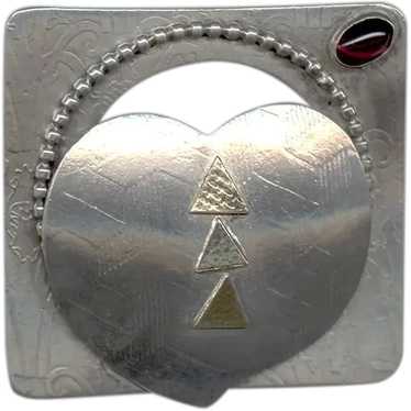 Signed Artisan Modernist Sterling Silver Heart Pin