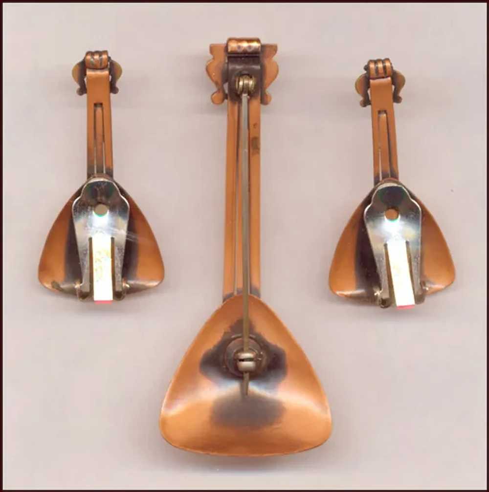 RENOIR Modernist Copper "BALALAIKA" Pin & Earring… - image 2