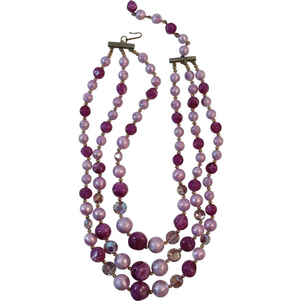 Triple Strand Purple Bead Necklace - image 1