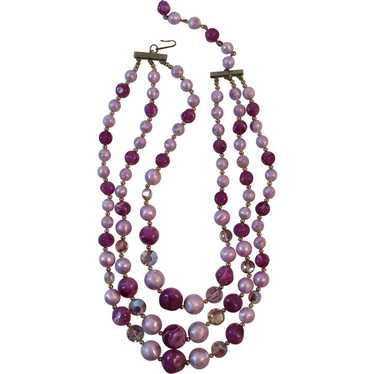 Triple Strand Purple Bead Necklace - image 1