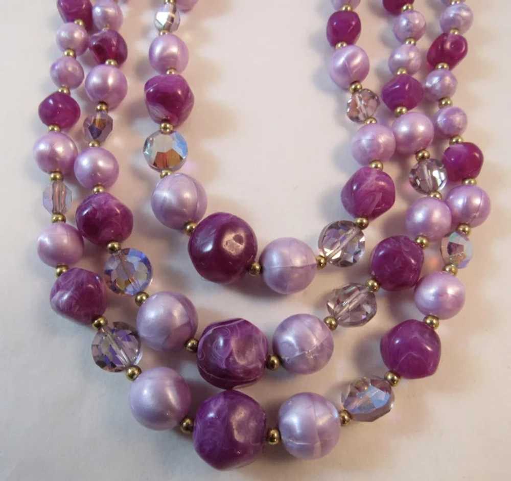 Triple Strand Purple Bead Necklace - image 2