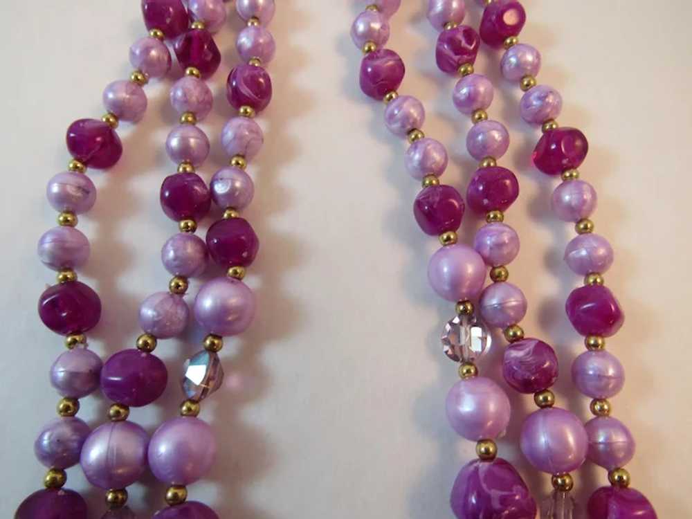 Triple Strand Purple Bead Necklace - image 4