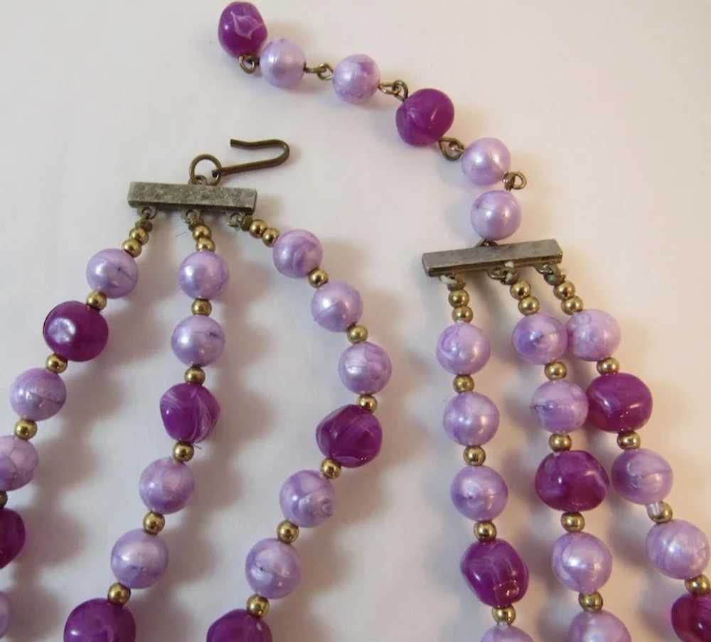 Triple Strand Purple Bead Necklace - image 5