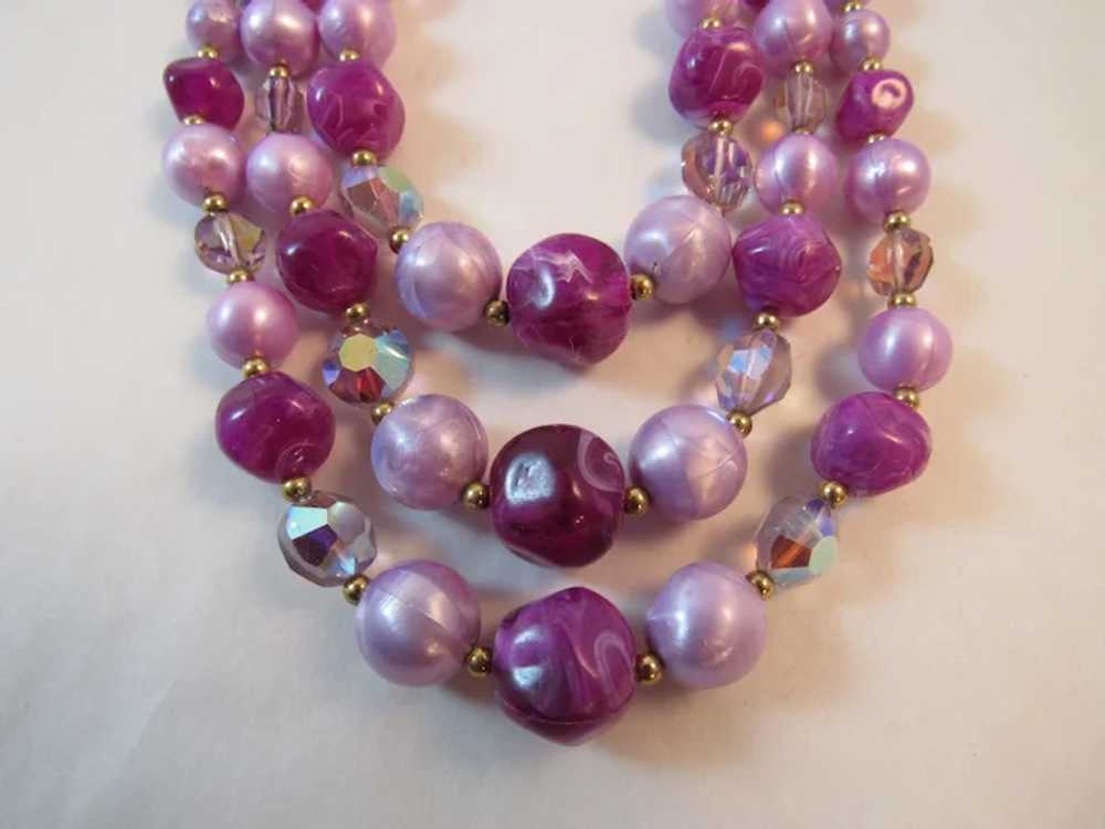 Triple Strand Purple Bead Necklace - image 6