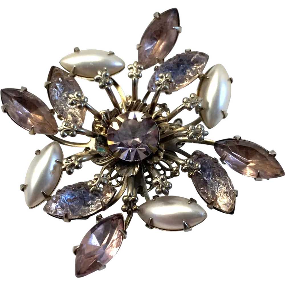 Textured and Facet Cut Lavender Rhinestones Pin B… - image 1