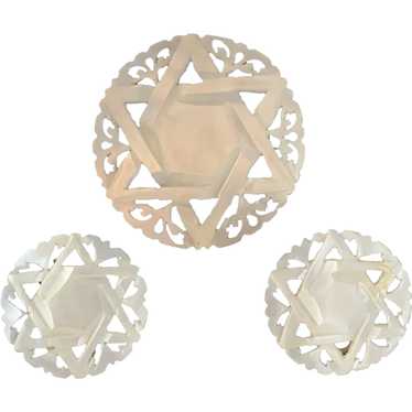 Carved Mother of Pearl Pin and Earring Set MOP St… - image 1
