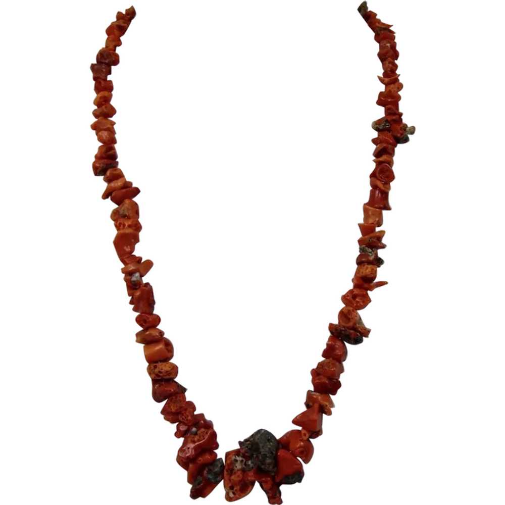 Red Coral Nuggets Necklace Native American Sterli… - image 1