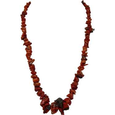 Red Coral Nuggets Necklace Native American Sterli… - image 1