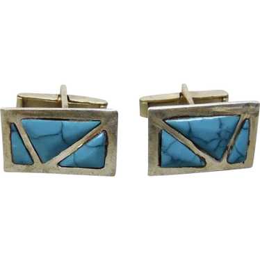 Turquoise Alpaca Silver Cufflinks Modernist Style 