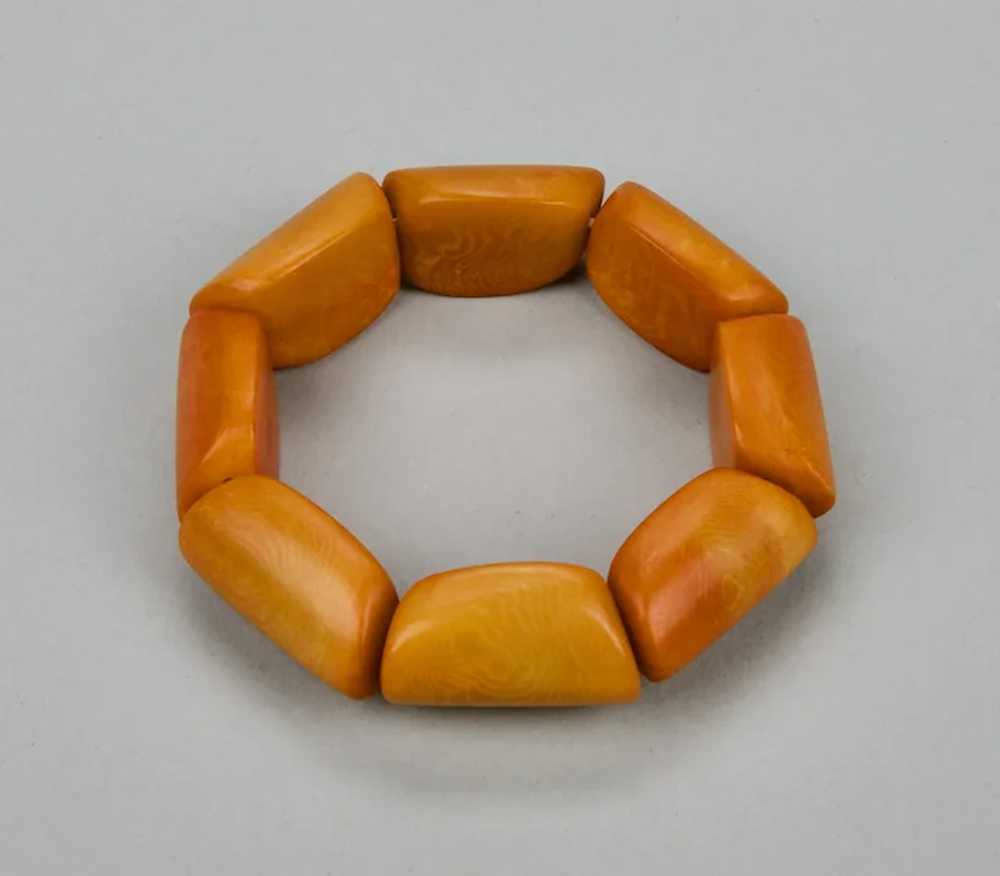 Coral Colored Bakelite Stretch Bracelet Art Deco … - image 5