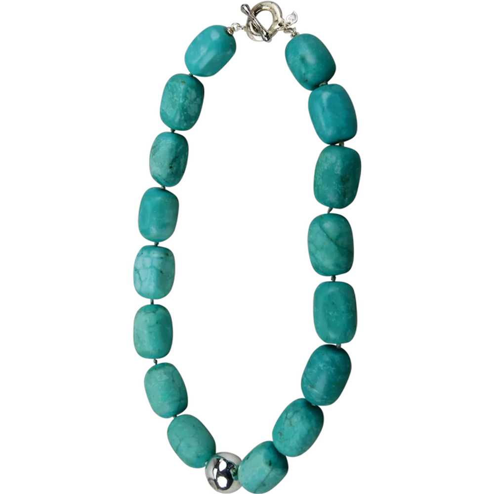 Dyed Turquoise Beaded Statement Necklace Sterling… - image 1