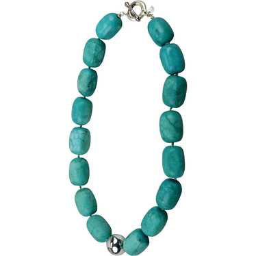 Dyed Turquoise Beaded Statement Necklace Sterling… - image 1