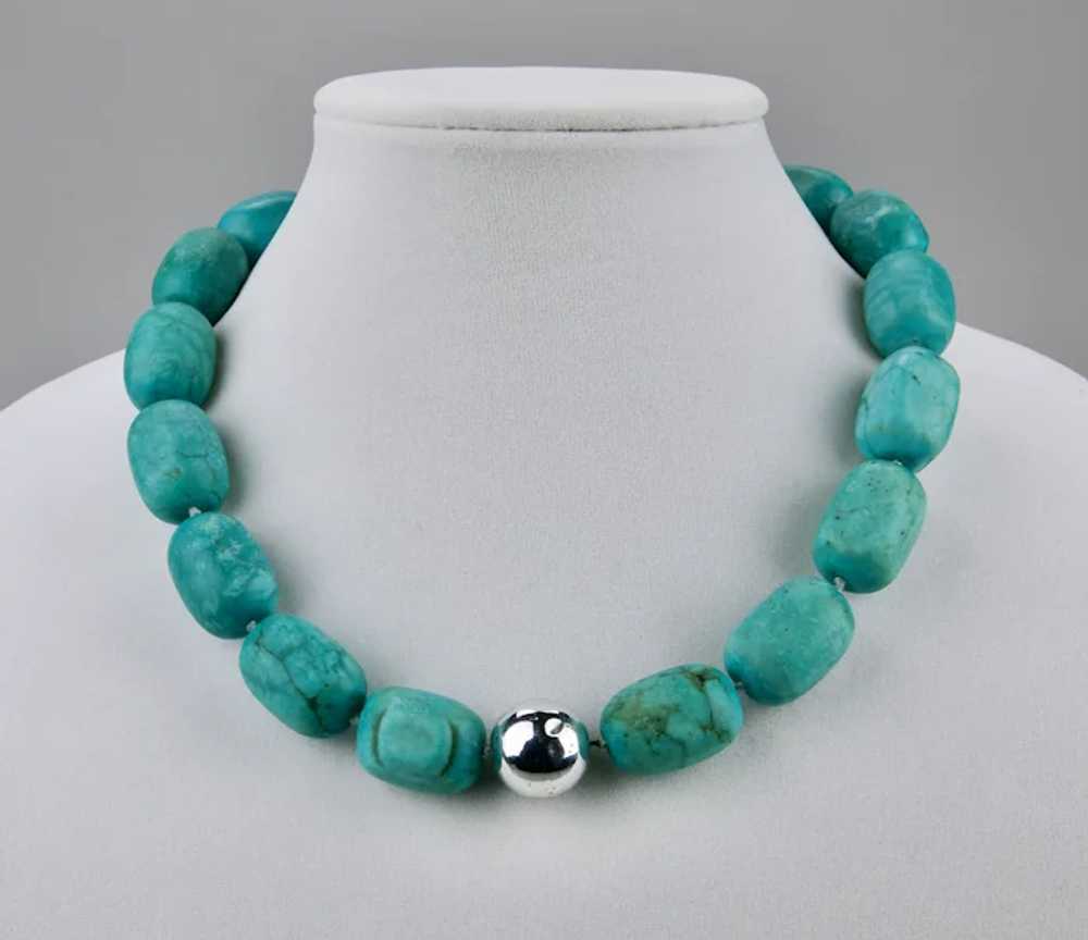 Dyed Turquoise Beaded Statement Necklace Sterling… - image 2