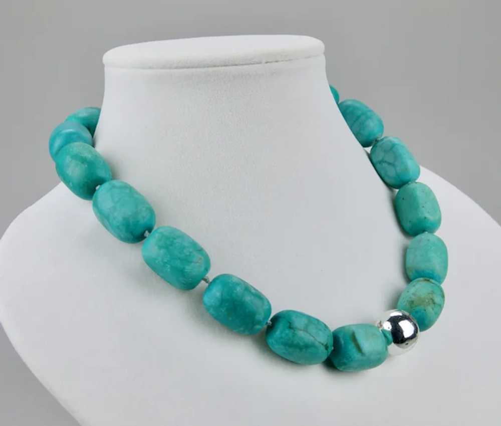 Dyed Turquoise Beaded Statement Necklace Sterling… - image 3