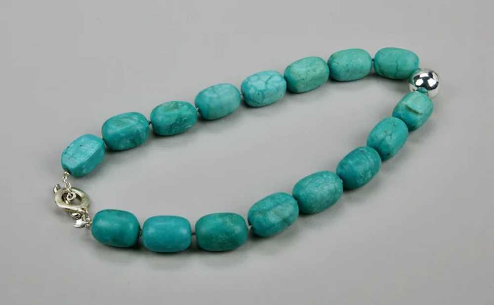 Dyed Turquoise Beaded Statement Necklace Sterling… - image 7