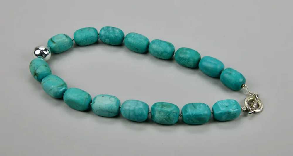 Dyed Turquoise Beaded Statement Necklace Sterling… - image 9