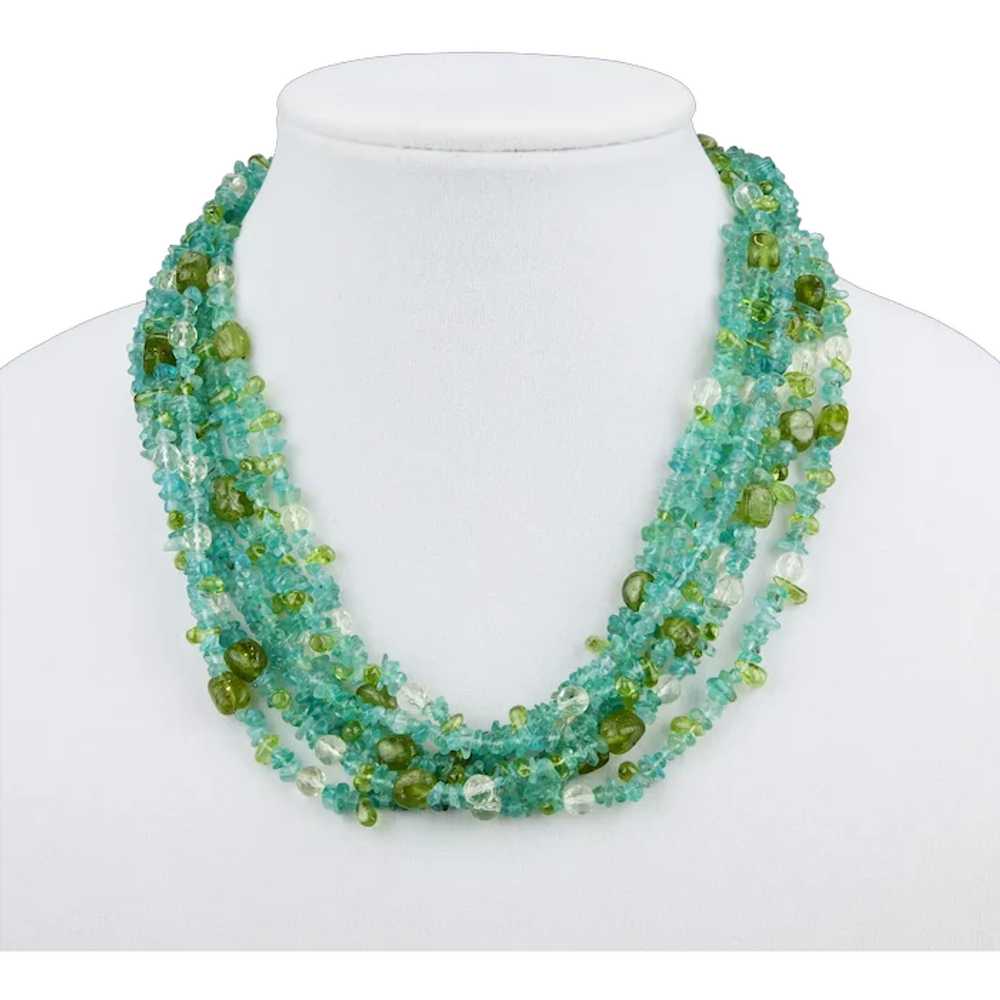 Beaded Necklace Blue Topaz Green Peridot With Fac… - image 1