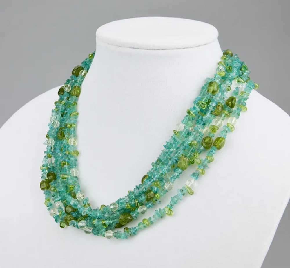 Beaded Necklace Blue Topaz Green Peridot With Fac… - image 2