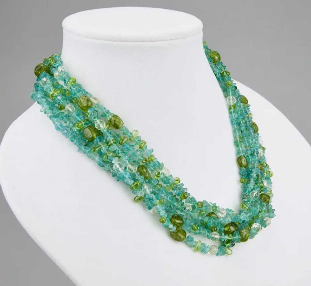 Beaded Necklace Blue Topaz Green Peridot With Fac… - image 3
