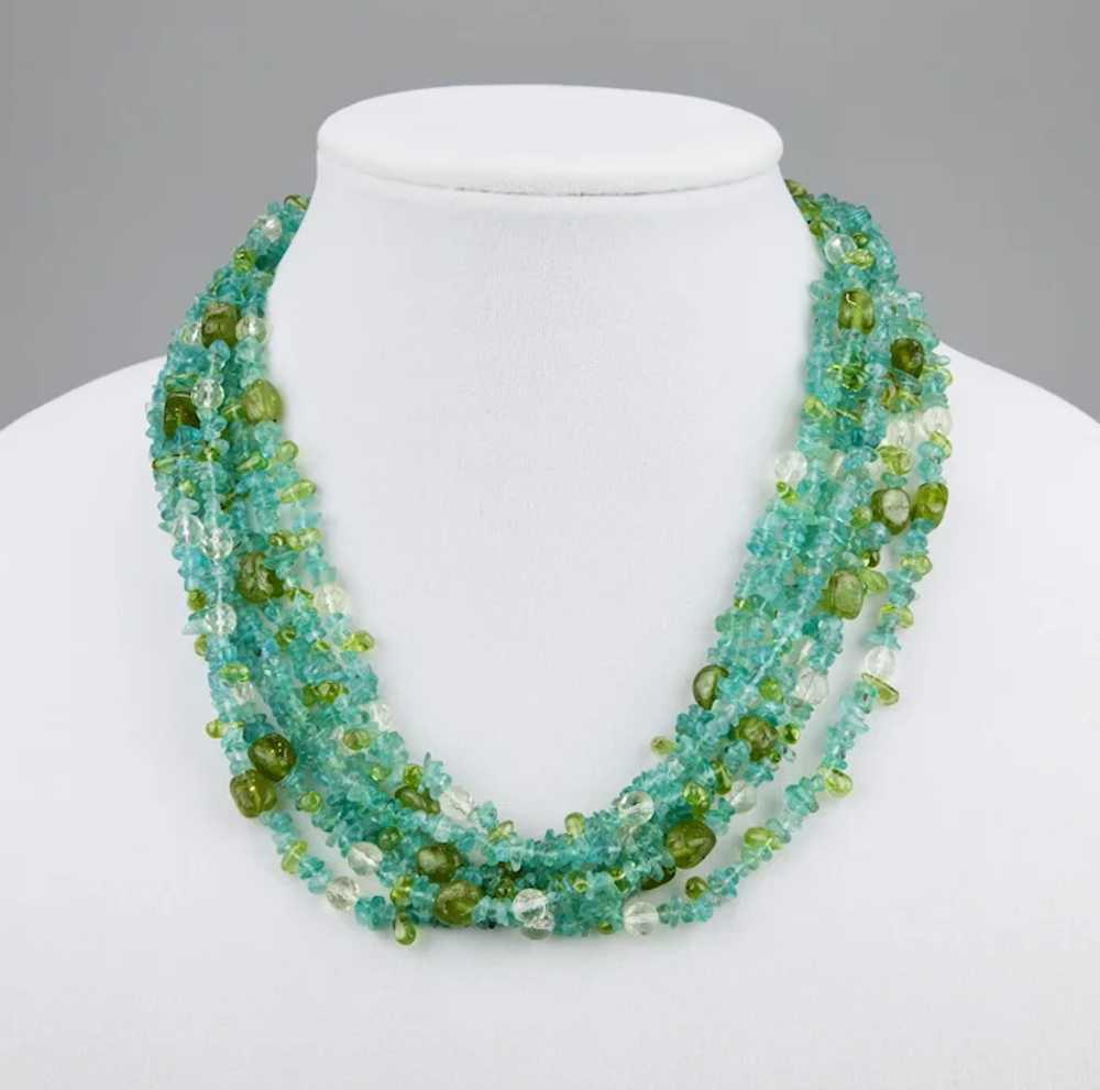 Beaded Necklace Blue Topaz Green Peridot With Fac… - image 4